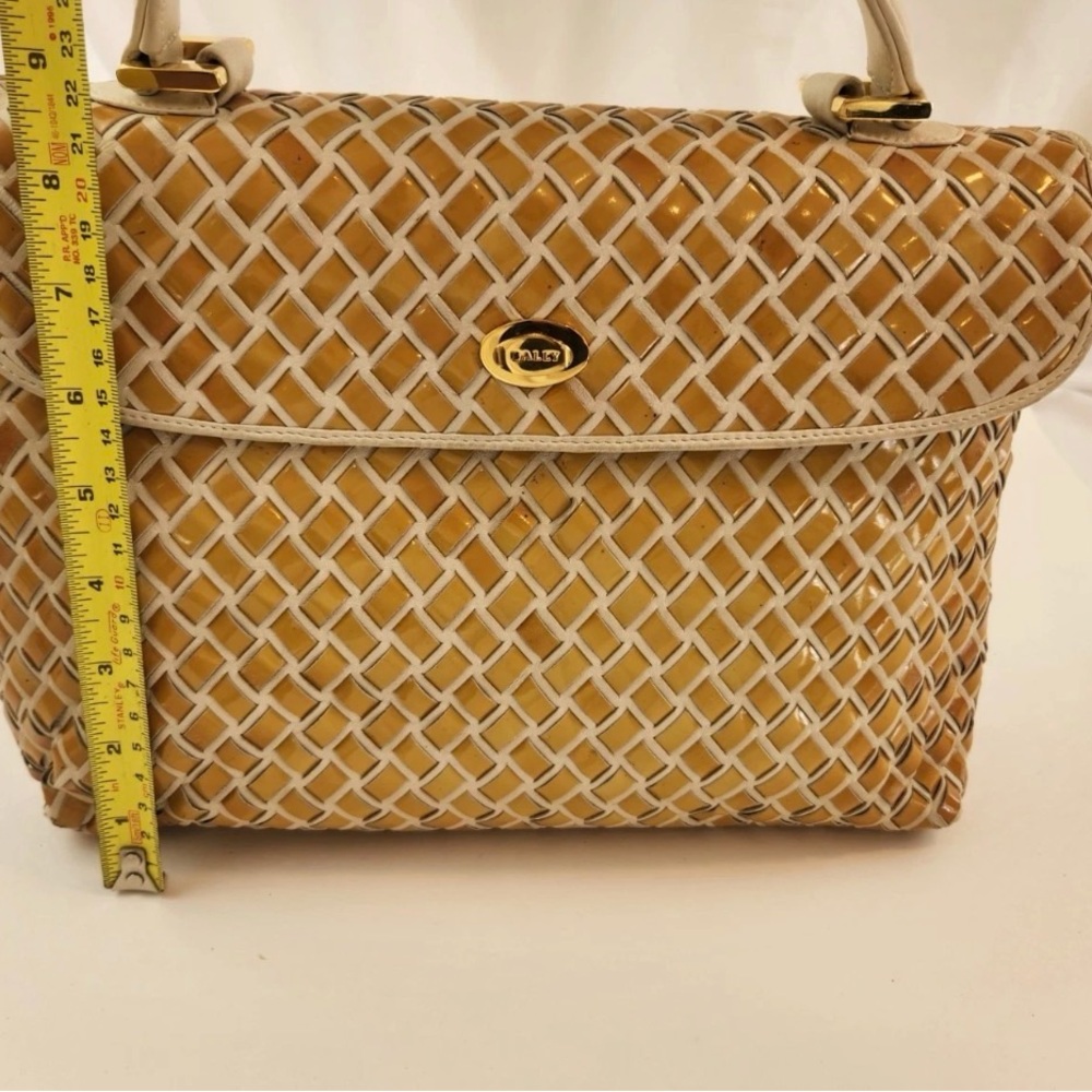 Bally Hand Bag Top Handle Braided Leather Purse Turn Lock Cream and Yellow - Picture 5 of 14